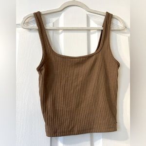 Brown Hollister Wide Ribbed Square Neck Tank Top